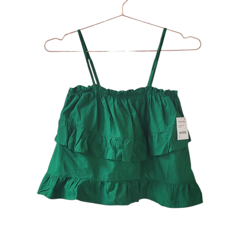 HT 360 Collective Green Ruffle Cotton Cami Top Size XS